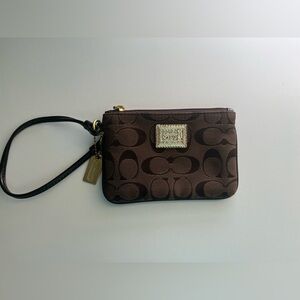 Coach Poppy Brown & Gold Signature Logo Wristlet
